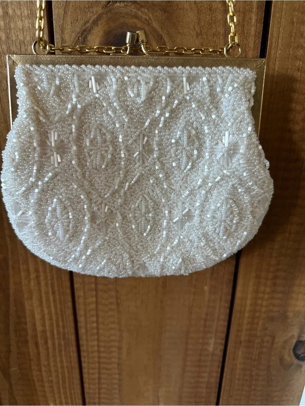 Elegant Vintage white beaded hand bag by La Regale